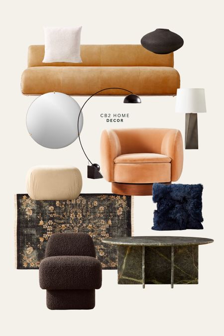 CB2 Home Decor inspo! The texture of the rug, the coffee table, and the couch are stunning. 

home decor l home style l cb2 l couch l coffee table l marble table l rug l lamp l poof l sitting chair