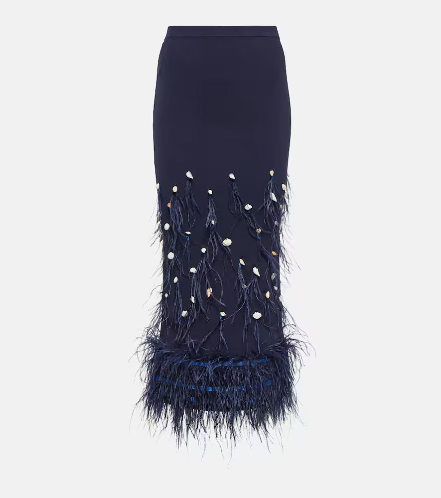 Makayla feather-trimmed midi skirt | Mytheresa (US/CA)
