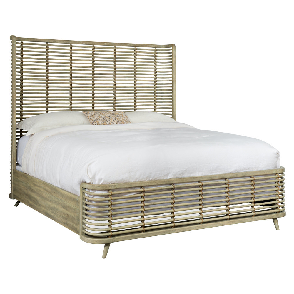Sontee Coastal Beach Light Brown Rattan Classic Bed - Queen | Kathy Kuo Home