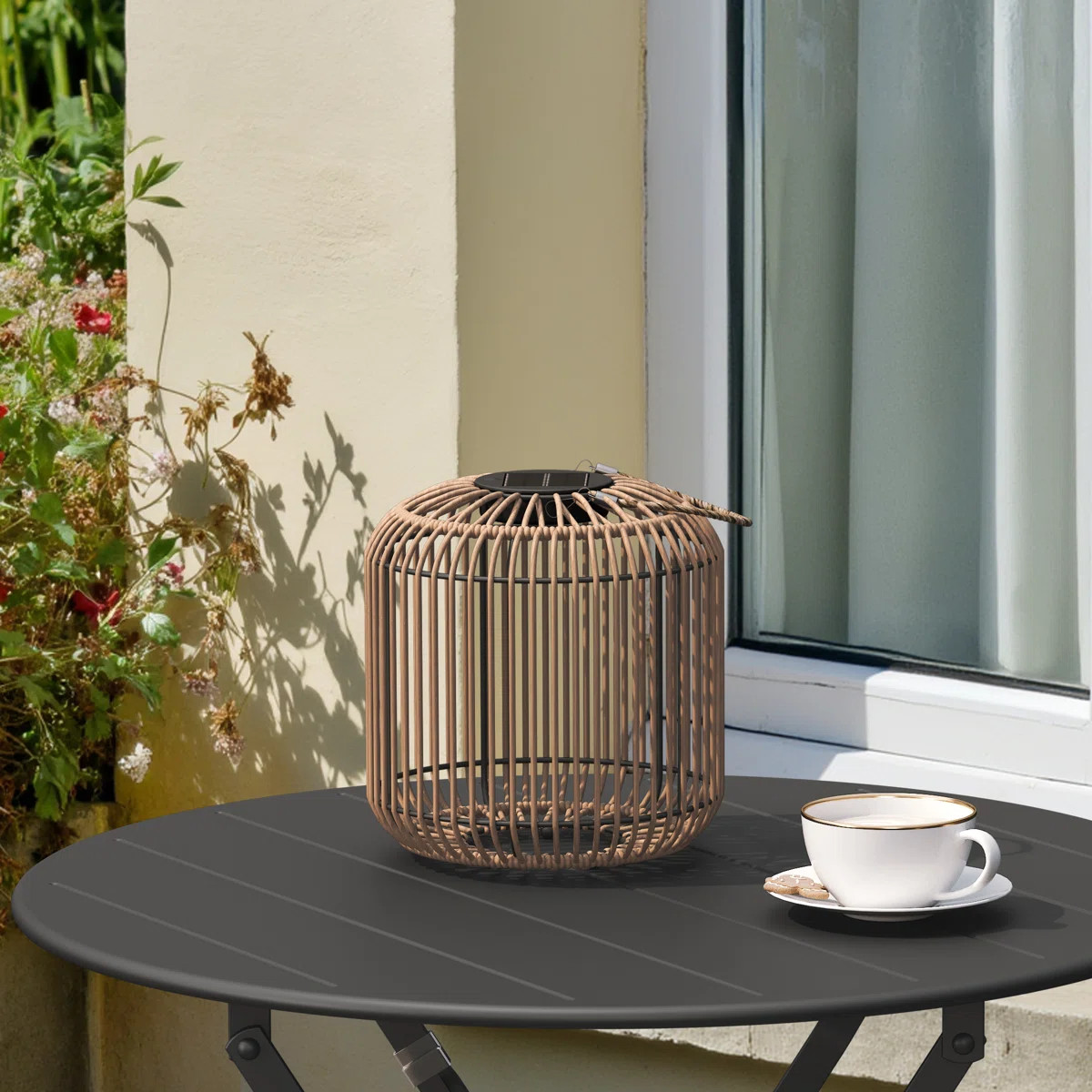 9.45" H All Iron Frame Rattan Lantern With Hemp Rope Handle | Wayfair North America