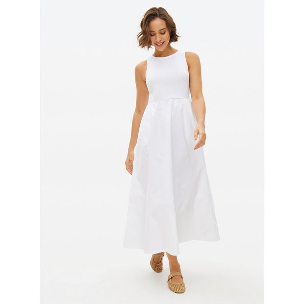 White Combined Poplin Midaxi Dress 6 | Tu Clothing