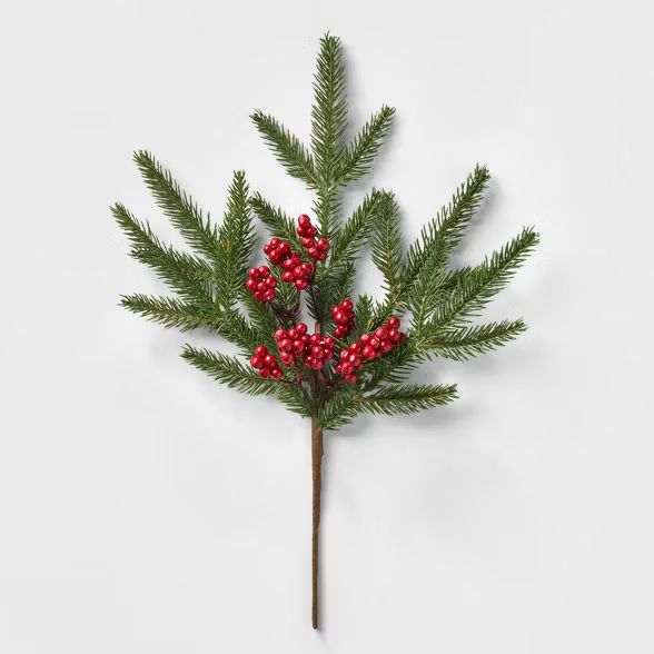 17in Greenery and Red Berries Holiday Arrangement Stem Pick - Wondershop™ | Target