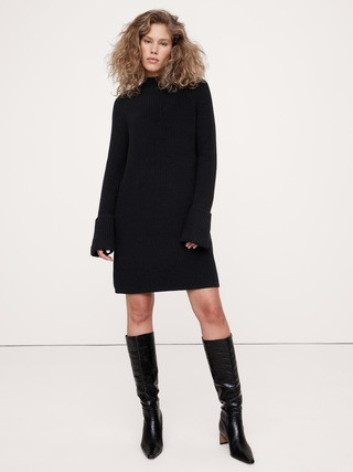 Cotton-Wool Mock-Neck Mini Sweater Dress | Banana Republic (US)
