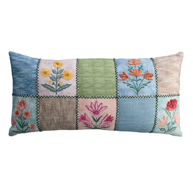 Floral Patchwork Woven Lumbar Outdoor Throw Pillow, 14x28 | At Home