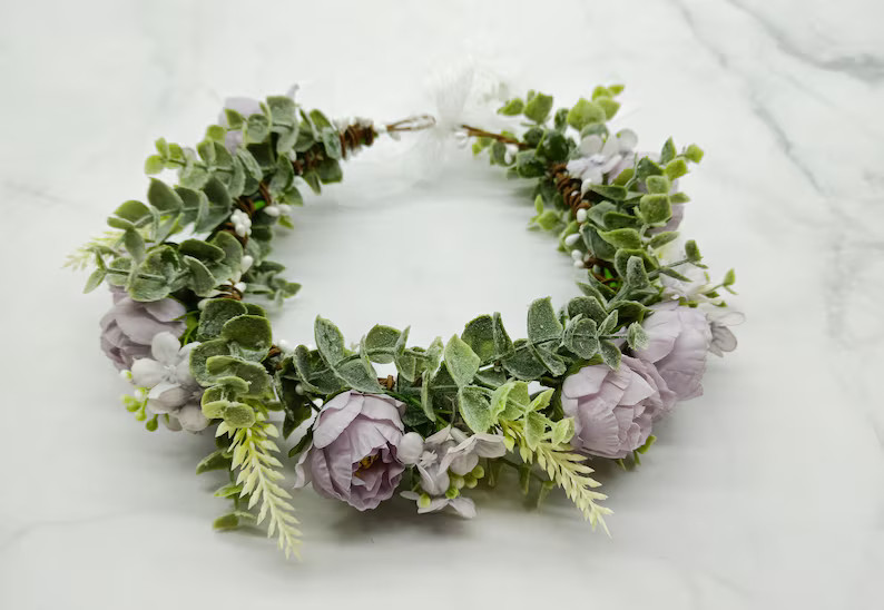 Dog Wedding Flower Collar, Faux Greenery and Silk Flowers Wedding Wreath, White Flower Crown, Flo... | Etsy (US)