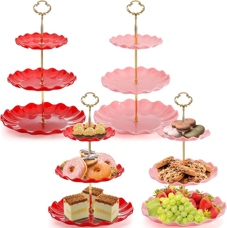 DEAYOU 4 Pack 3 Tier Cupcake Stand, Plastic Dessert Stand Display Tower, Tiered Cake Stands Servi... | Amazon (US)