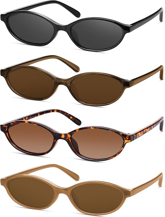 Retro Oval Cat Eye Sunglasses for Women Y2k Designer Trendy Narrow Shades UV protection Sun Glass... | Amazon (US)