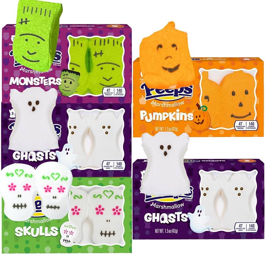 Peeps Halloween Marshmallow Assortment, Packs of 3 Sugar Skulls, Monsters, Pumpkins, and Ghosts P... | Amazon (US)