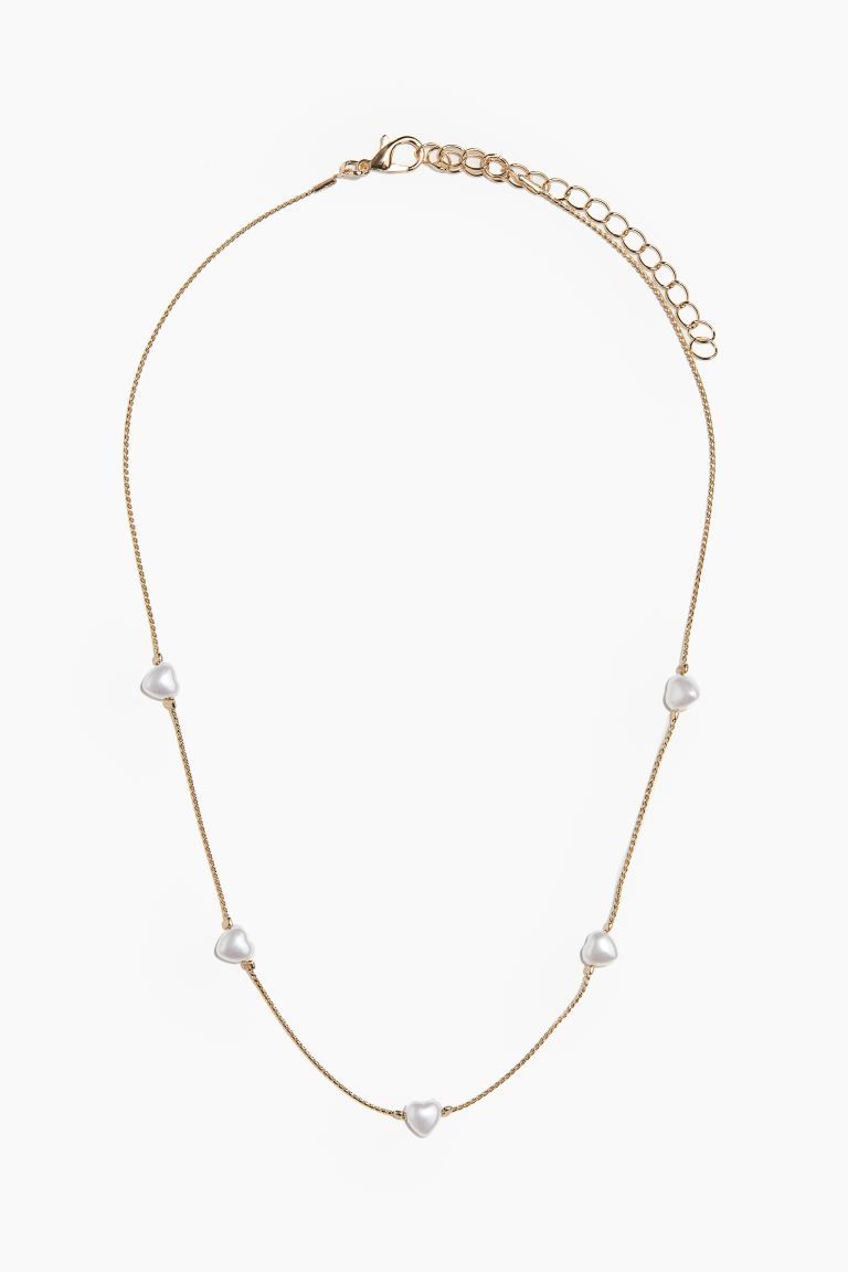 Heart-decorated Necklace - Gold-colored/white - Ladies | H&M US | H&M (US + CA)