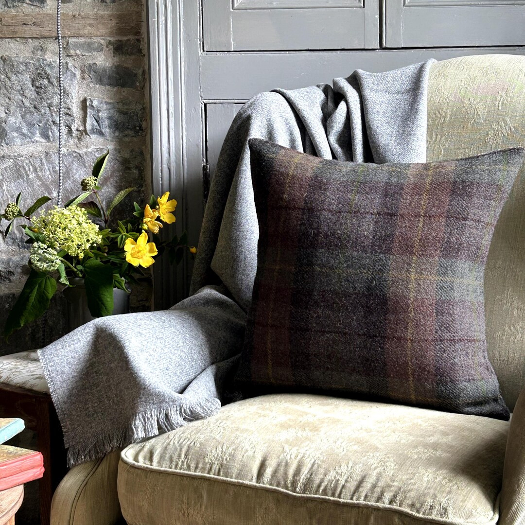 Harris Tweed Oakwoods Tartan - 45cm/18" Square Cushion Cover With Duck Feather Filled Insert Opti... | Etsy (US)