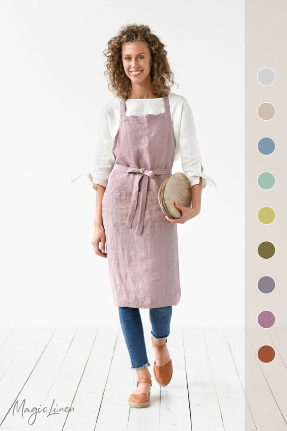 Linen Apron. Washed Linen Apron for Cooking Gardening. Full | Etsy Canada | Etsy (CAD)