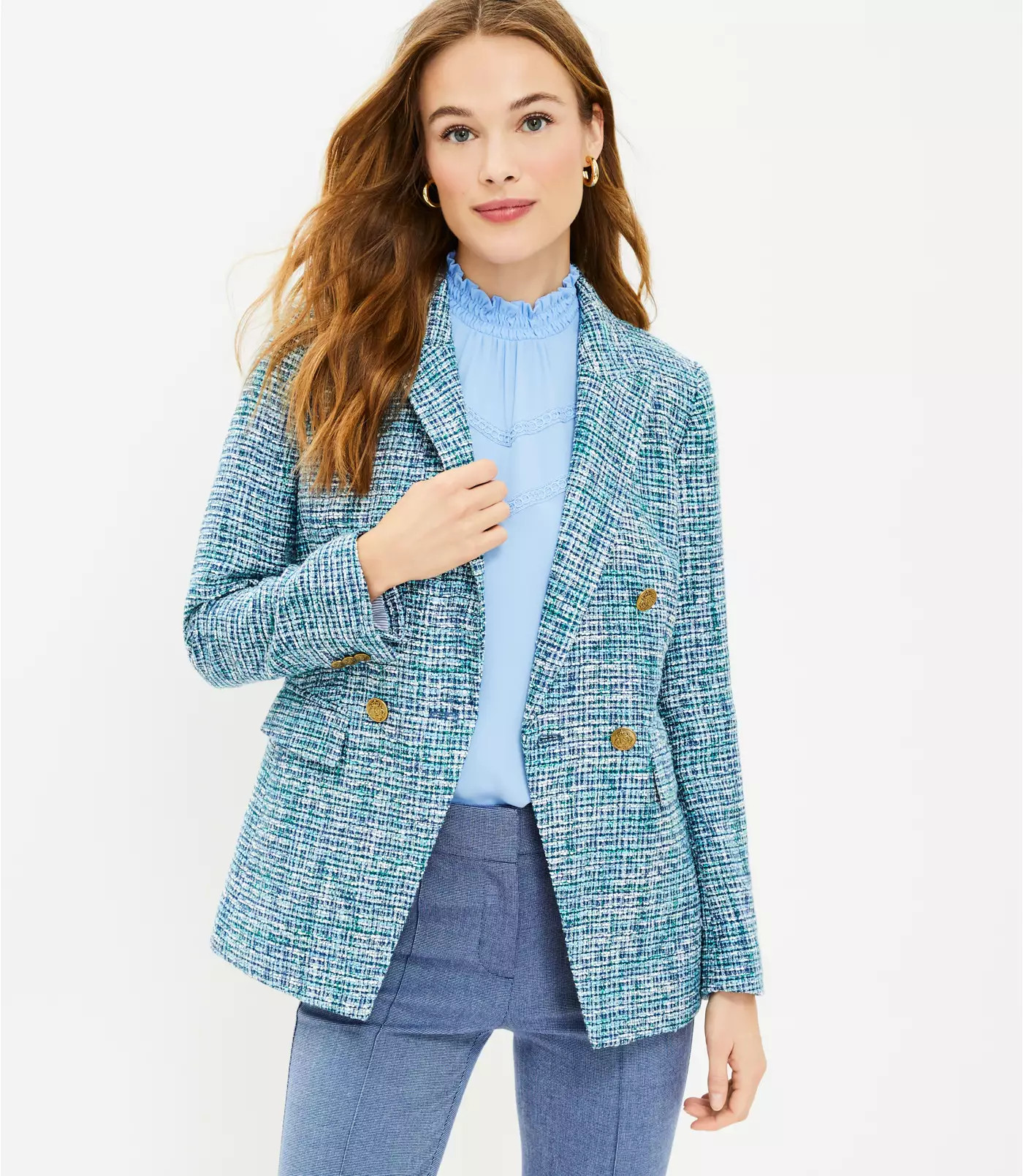 Petite Tweed Double Breasted Blazer | LOFT