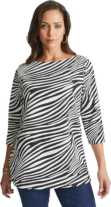 Jessica London Women's Plus Size Boatneck Tunic Top 3/4 Sleeve Shirt Loose Fit | Amazon (US)
