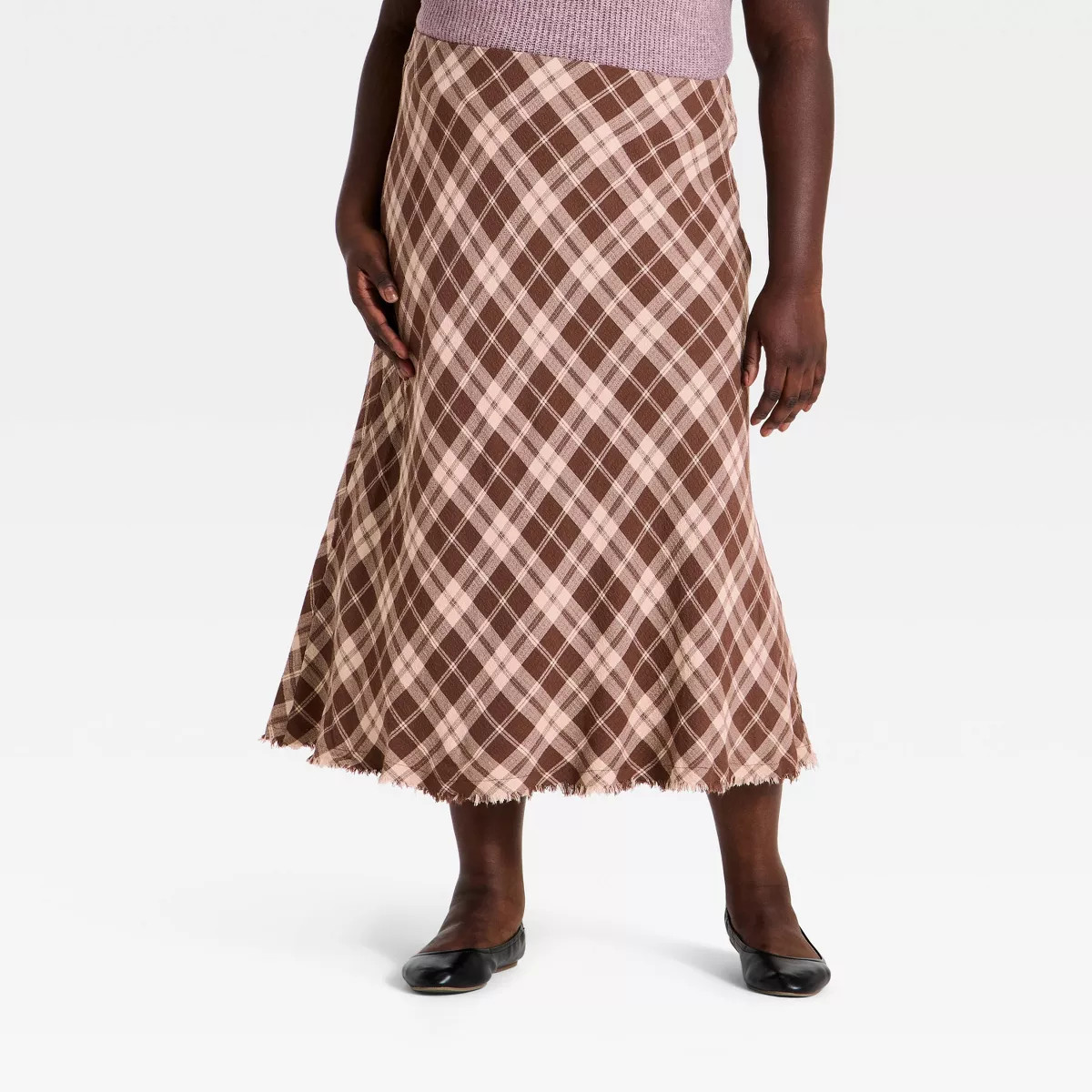 Women's Plaid Midi Skirt - Universal Thread\u2122 Brown 1X | Target