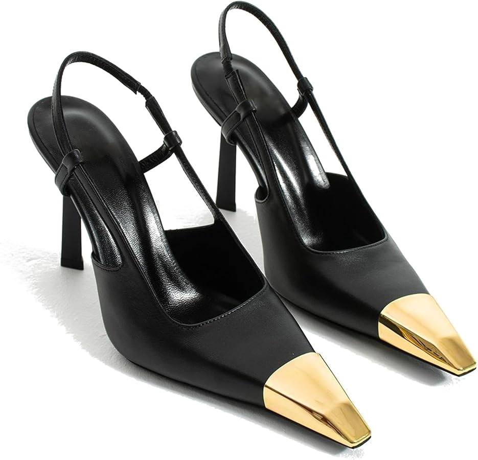 MeiLuSi Slingback Heels for Women IN3 Kitten Heels Metal Pointed Toe Pumps Backless Heels Slip on... | Amazon (US)