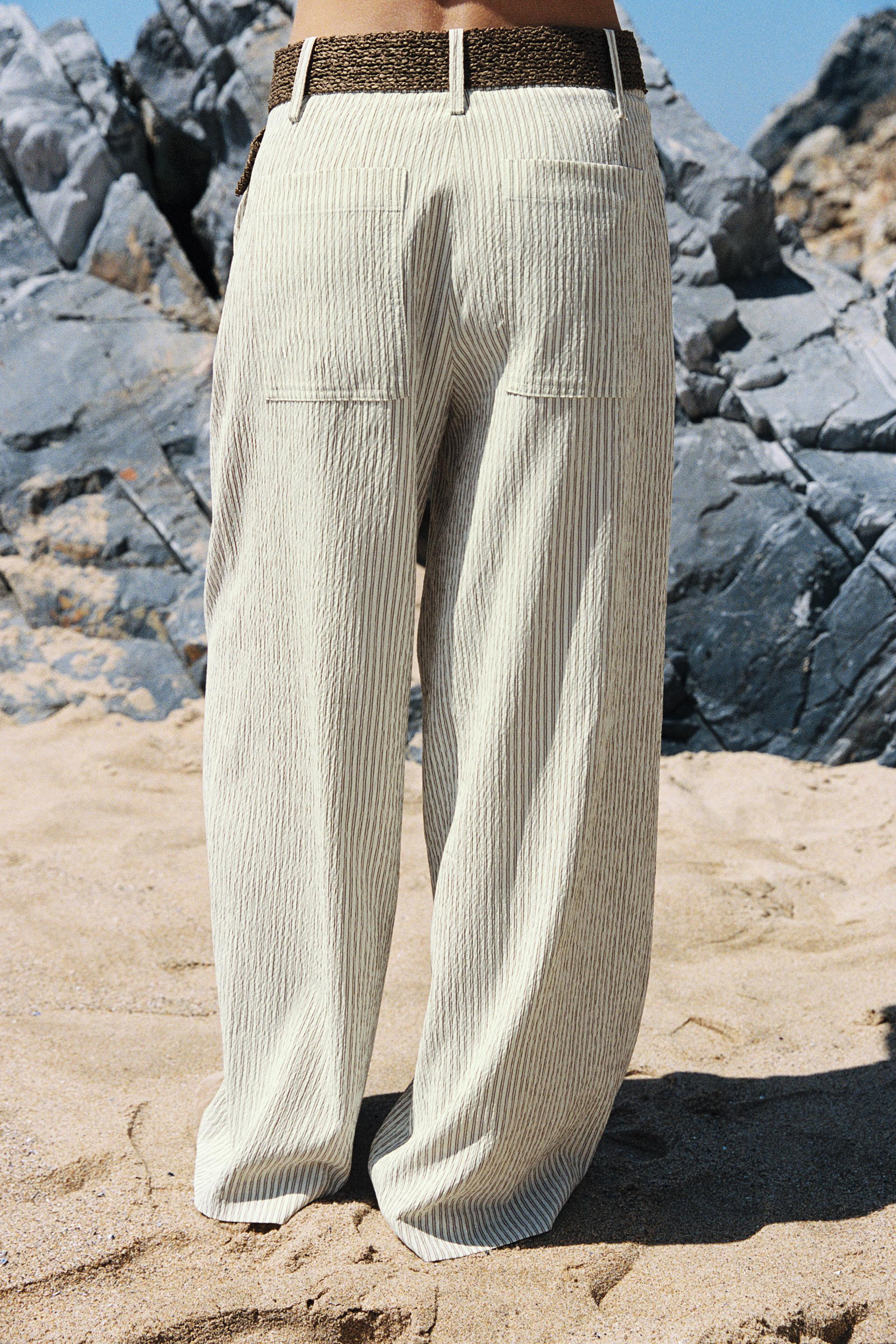 WIDE STRIPED TROUSERS WITH BELT | Zara UK
