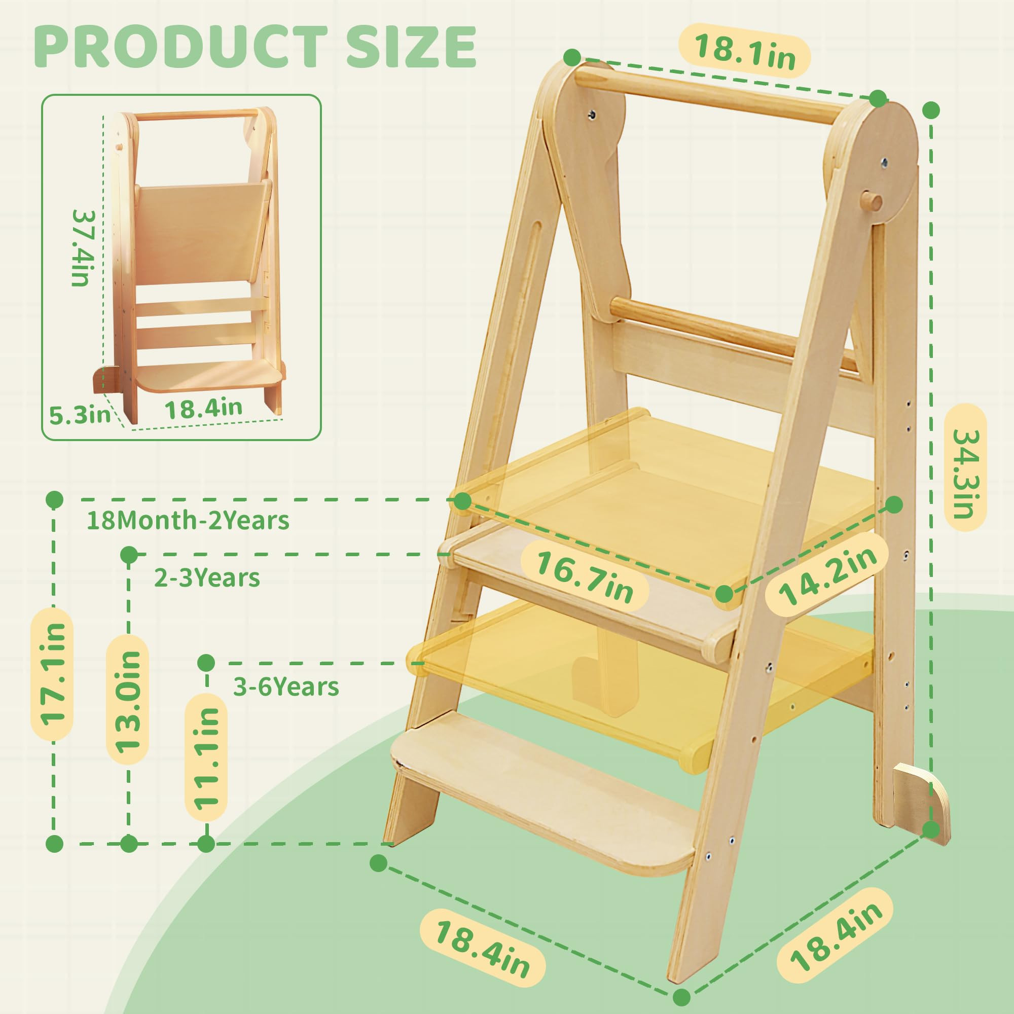 Foldable Toddler Tower 95% Preassembled Kitchen Stool Helper Folding Step Stool for Kids with 3 A... | Amazon (US)