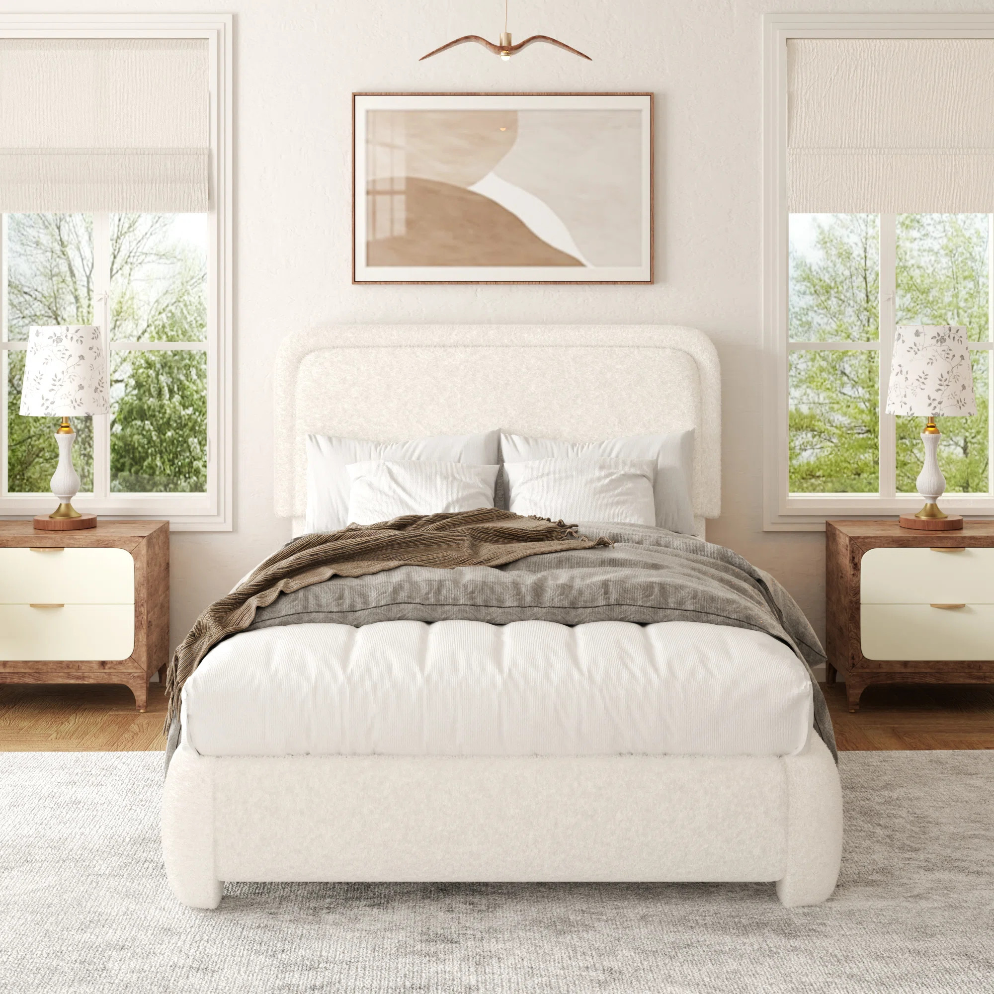 Latitude Run® Lambswool Boucle Upholstered Platform Bed Frame with Headboard & Reviews | Wayfair | Wayfair North America