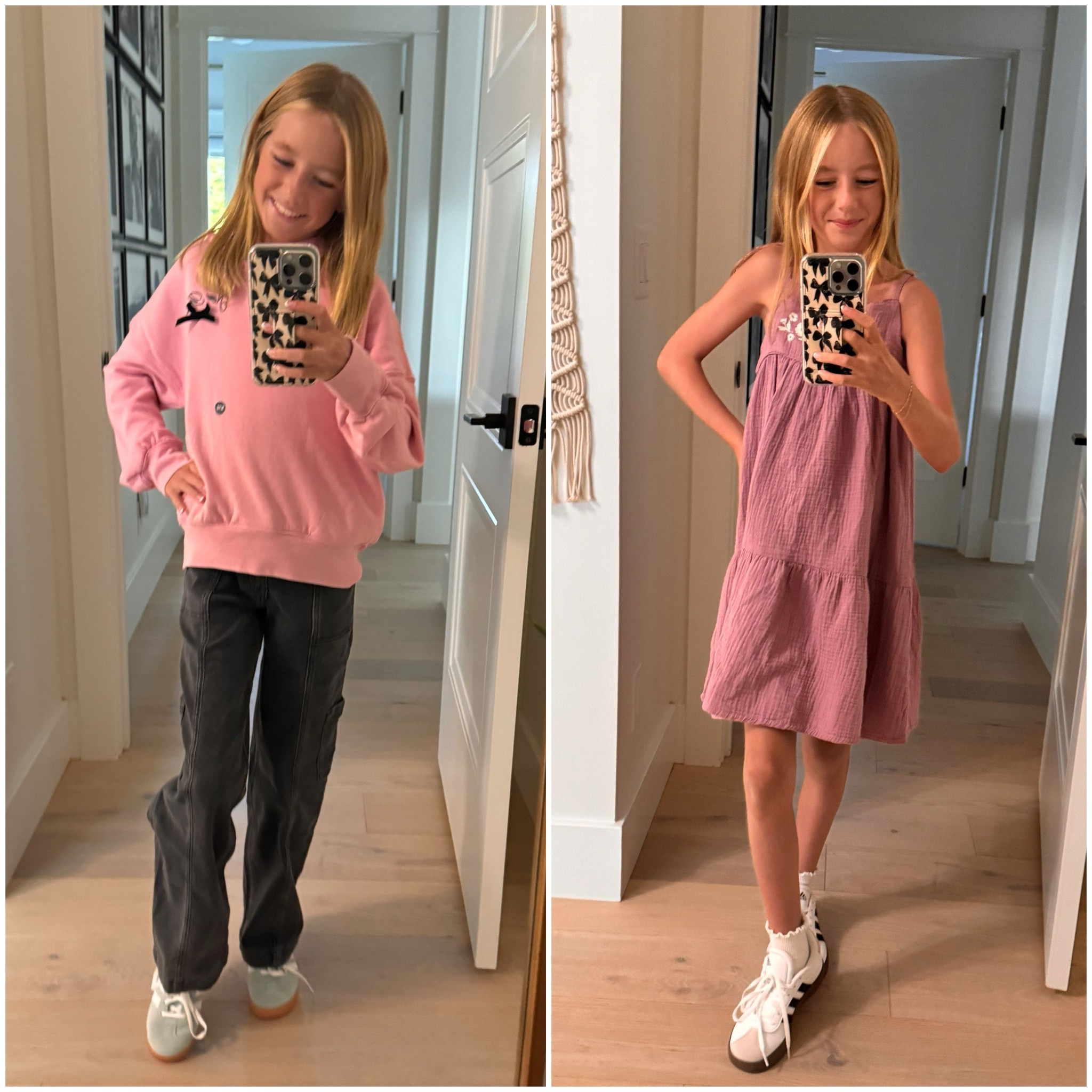 Kids back to school school style 
Sweatshirt: size 9/10
Jeans: size 9/10 long (a little big in waist but they are adjustable and she needs the length) 
Jordans: true to size 
Graphic tees: she does the 7/8 
Leggings: in the 7/8 long (9/10 were too big around waist) 
Denim jacket: size 9/10
Dress: size 8 

#LTKKids #LTKFindsUnder100 #LTKFindsUnder50