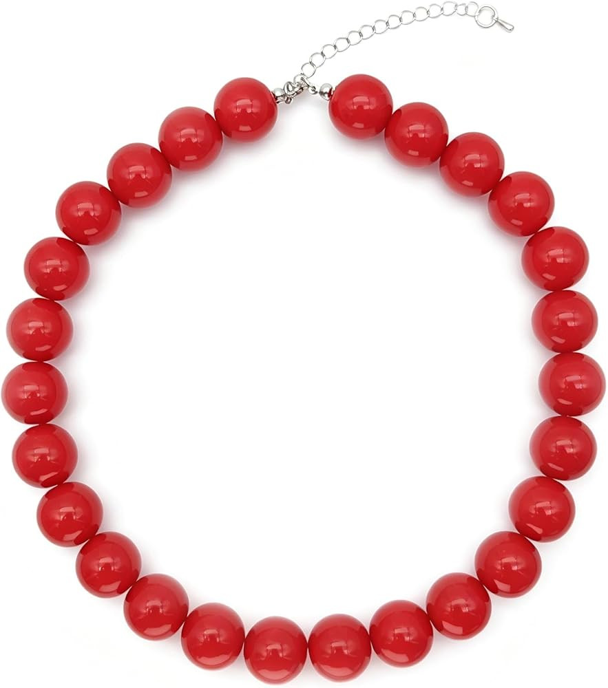 Red Beaded Necklace for Women Chunky Beaded Necklace Adjustable Acrylic Bead Choker Necklaces Big... | Amazon (US)