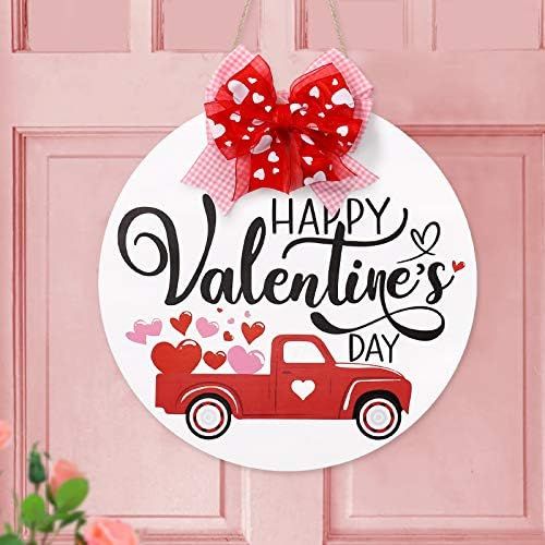 Zingoetrie Happy Valentine's Day Wooden Round Door Hanger Red Heart Truck Front Wall Sign Rustic ... | Amazon (US)