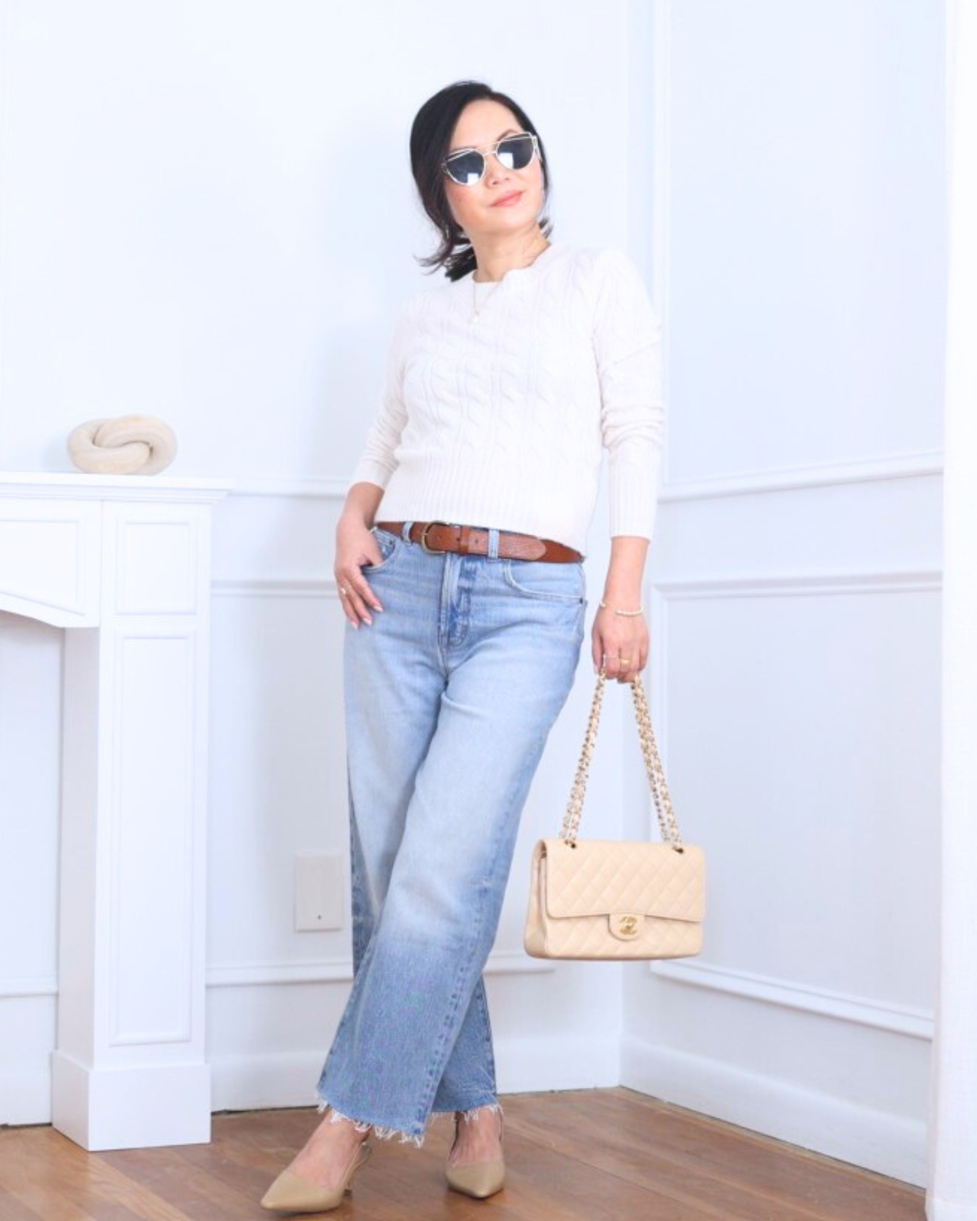 Classic with a modern fit — a shrunken cable sweater from Quince paired with wide-leg jeans from Madewell. Clean, cozy, and effortlessly cool for everyday wear. I’m 5’2, wearing size XS.

#LTKootd #LTKPetite #LTKOver40