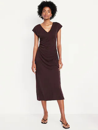 Fit & Flare Ruched Midi Dress | Old Navy (CA)