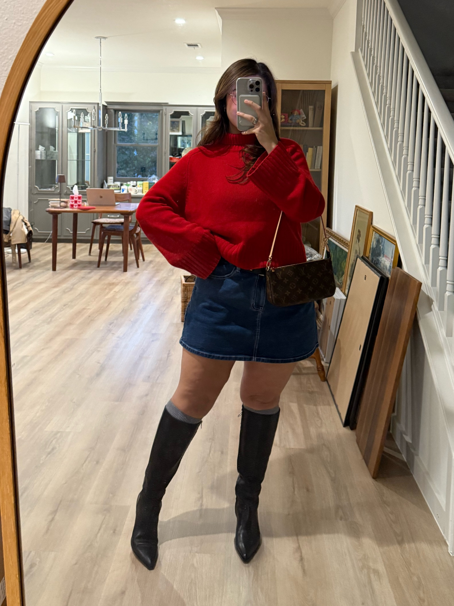 Medium in the sweater, sized up a half size in the boots to an 8, standard calf fits my 15 inch calves perfectly! Skirt is coming soon from shiny by nature 🥰

#LTKMidsize #LTKSeasonal #LTKFindsUnder50