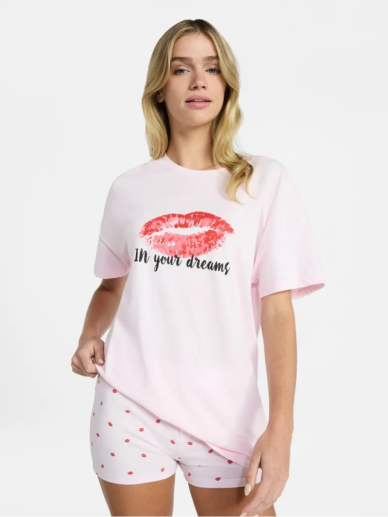 No Boundaries Sleep Graphic Tee and Boxer Shorts Set, 2-Piece, Women’s XXS-3X | Walmart (US)