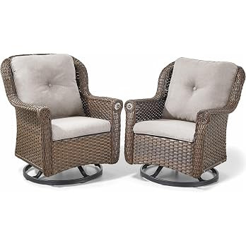 Patio Chairs Outdoor Swivel Glider - Set of 2 High Back Outside Brown Wicker Rattan Rocking Chair... | Amazon (US)