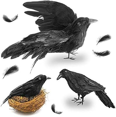 FUTUREPLUSX Black Crows Halloween, 3PCS Fake Crow with Bird's Nest Handmade Artificial Crow Feath... | Amazon (US)