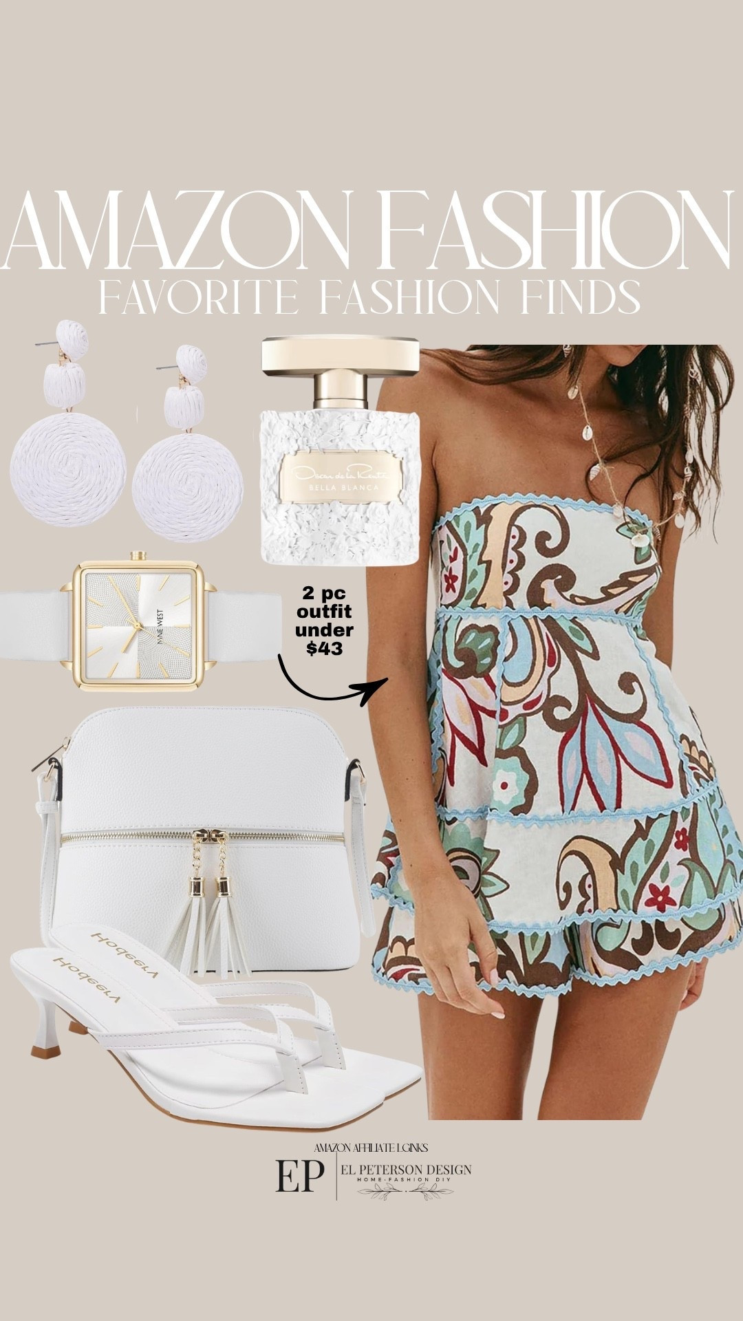 Amazon
2 pc outfit
Earrings
Perfume
Purse
Sandals
Watch