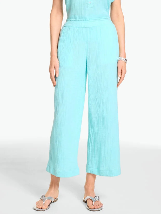 Cotton Gauze Straight Crop Pull-On Pants | Talbots