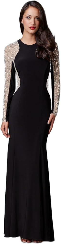 Xscape Women's Long Sleeve Beaded Contour Gown | Amazon (US)