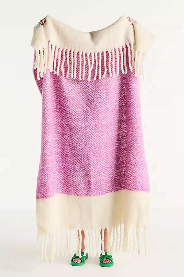 Laurie Herringbone Woven Wool Fringe Throw Blanket | Anthropologie (US)