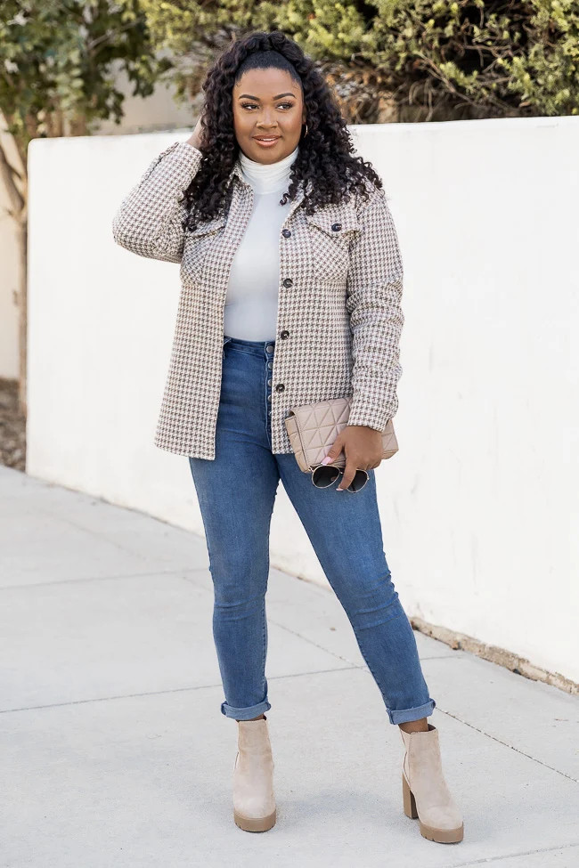 Do You Believe In Miracles Beige Houndstooth Jacket | Pink Lily