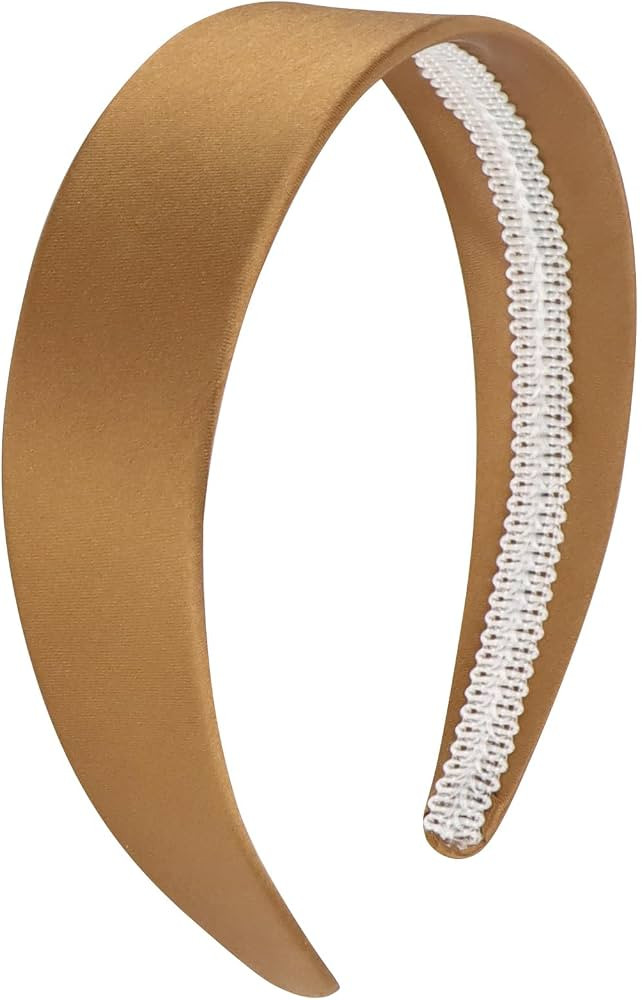 Wecoe Brown Satin Headband Women 1.6 Inch Wide Silk Headband Non Slip Fashion Neutral Colors Plai... | Amazon (US)