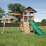 Backyard Discovery Lightning Ridge All Cedar Wooden Swing Set, Raised Clubhouse, 2 Belt Swings, 1... | Amazon (US)