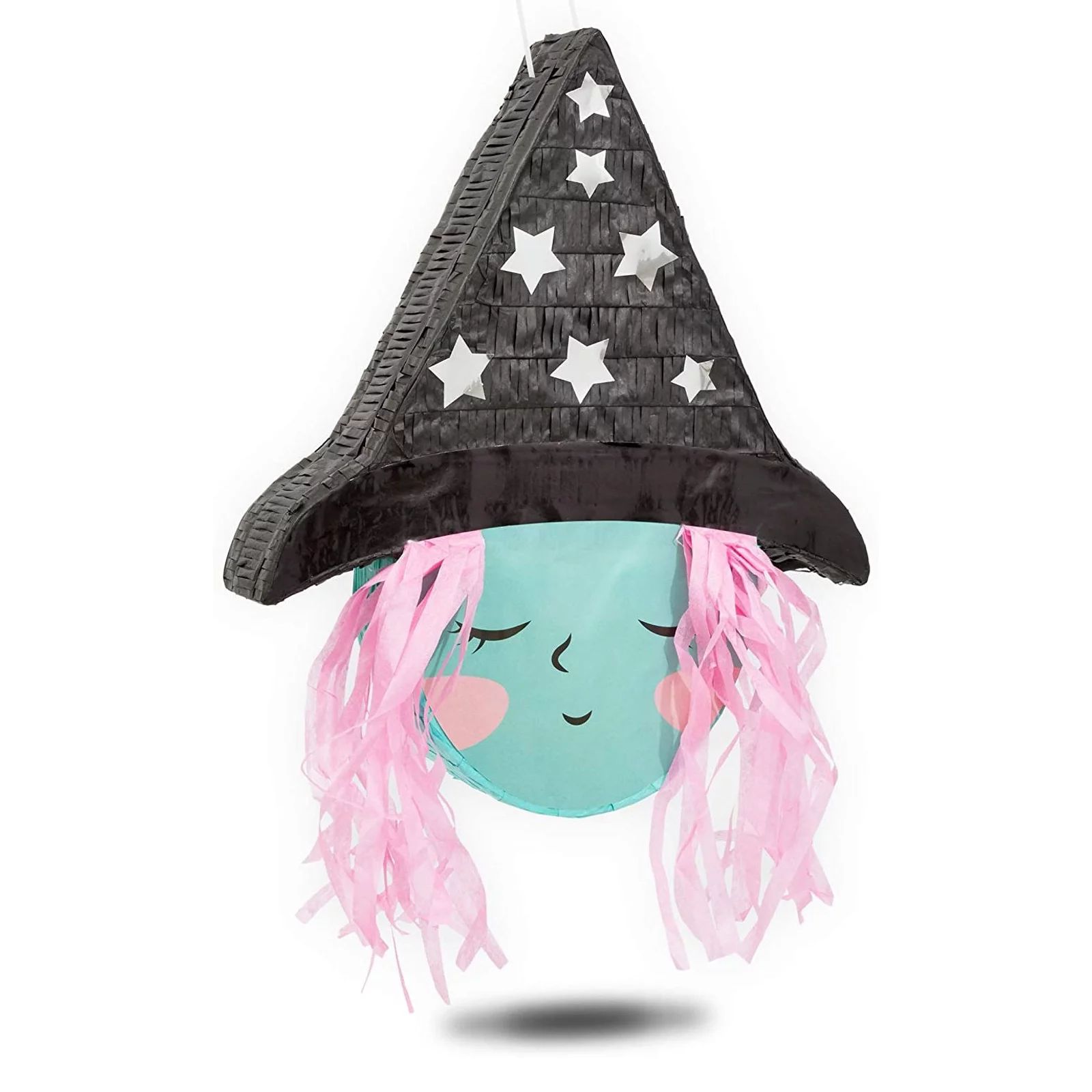 Cute Witch Pinata for Halloween Party Supplies, Silver Foil Stars, Pink Hair, 16 x 13 x 3 in - Wa... | Walmart (US)