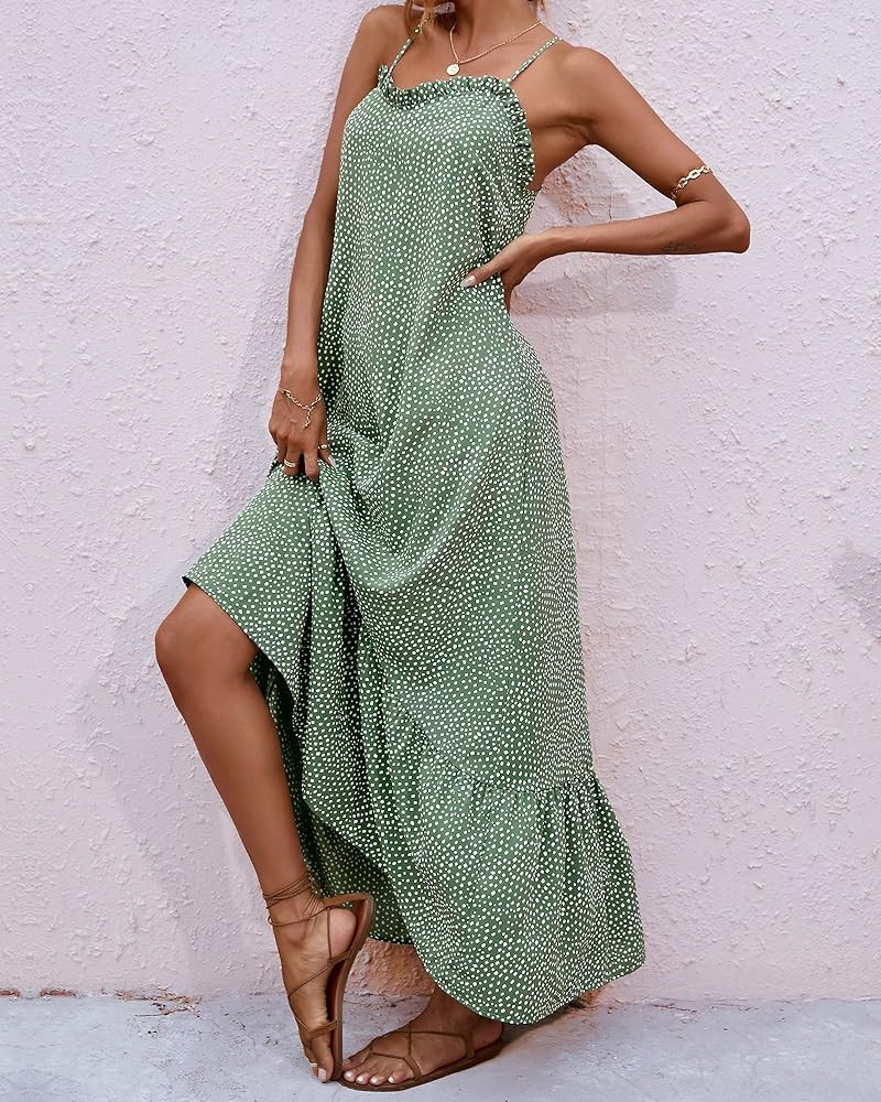 BTFBM Women Casual Summer Dresses 2023 Spaghetti Strap Sleeveless Sundress Print Ruffle Flowy Boho B | Amazon (US)