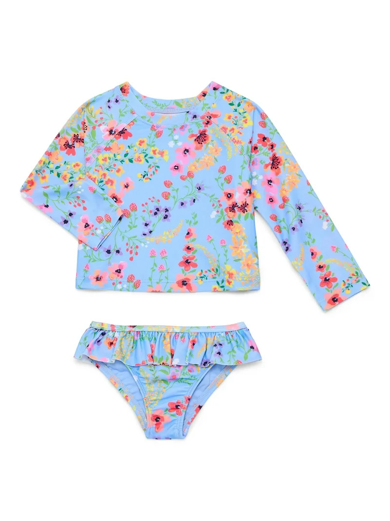 Wonder Nation Baby and Toddler Girl Ruffle Rash Guard Swim Set, 2-Piece, Size 12M-5T | Walmart (US)