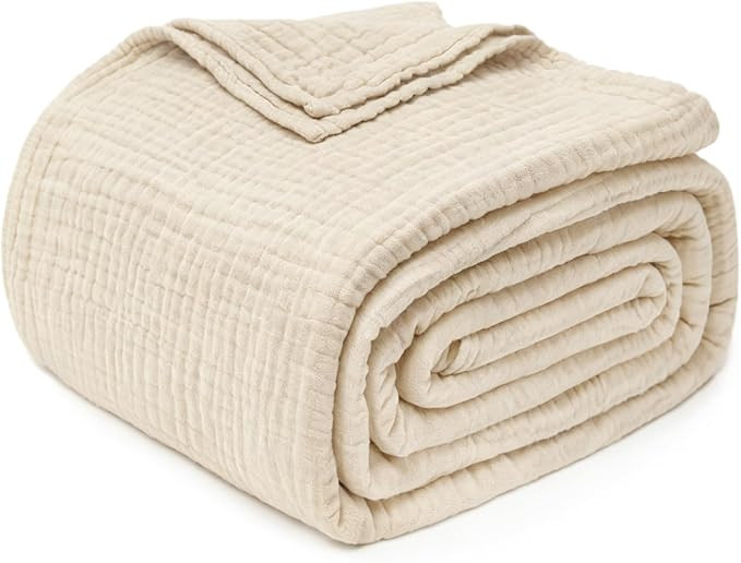 Joydeco 100% Cotton Muslin Throw Blanket for Couch Bed and Sofa, 4-Layer Lightweight and Breathab... | Amazon (US)