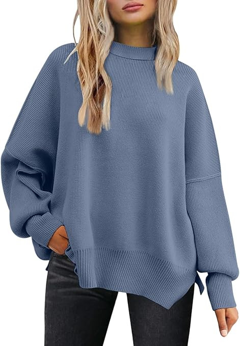 LILLUSORY Women's Oversized Batwing Sweaters 2025 Fall Outfits Trendy Crewneck Knit Side Slit Fas... | Amazon (US)