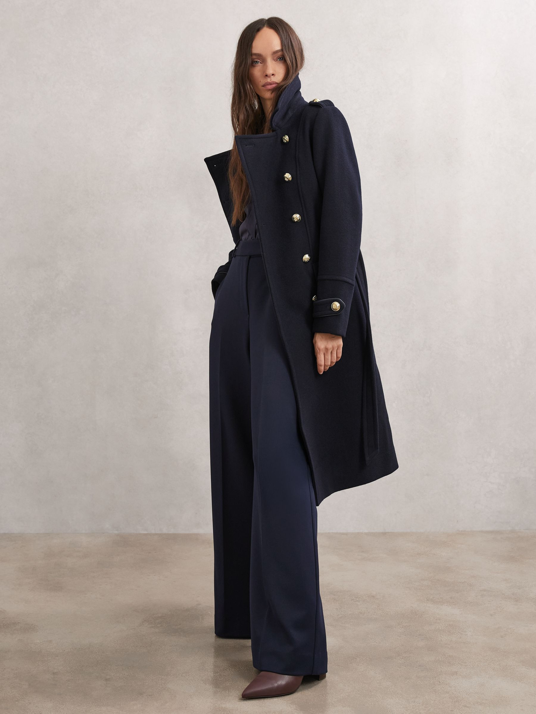 Wool-Blend Double-Breasted Coat in Navy | Reiss DE