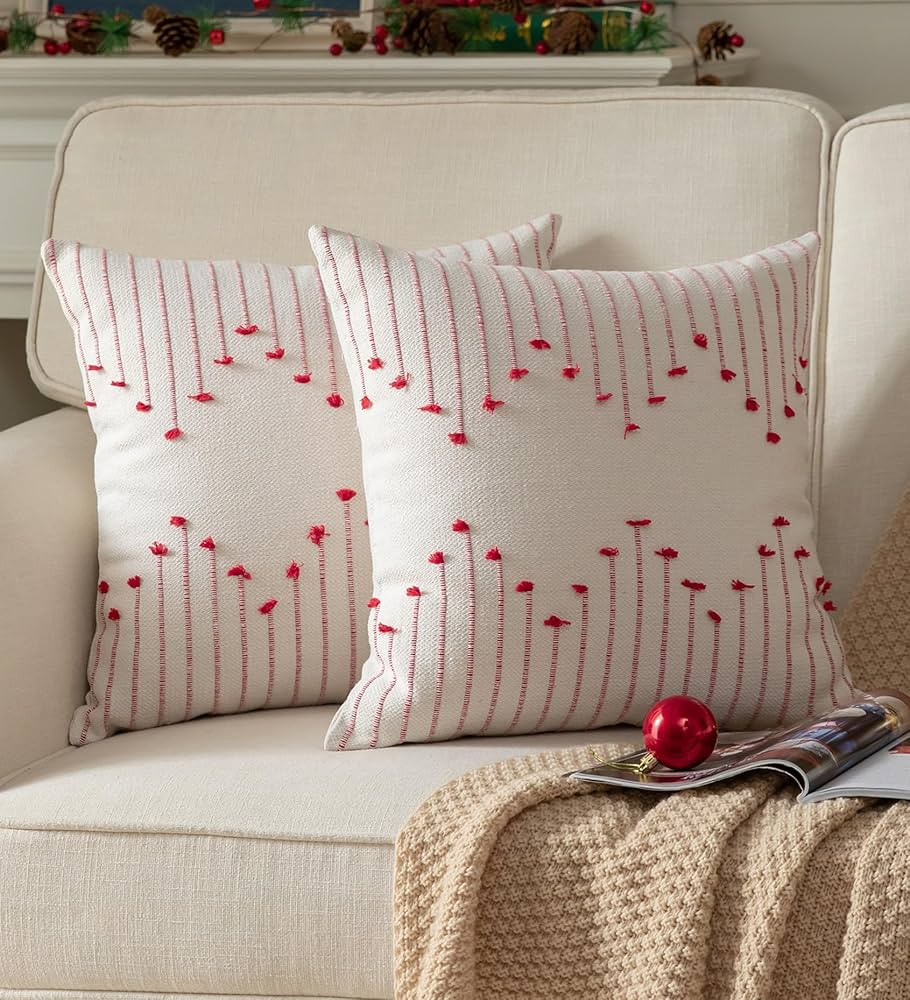 Caflife Boho Christmas Throw Pillow Covers 18x18 Set of 2, Holiday Christmas Decorative Pillow Co... | Amazon (US)