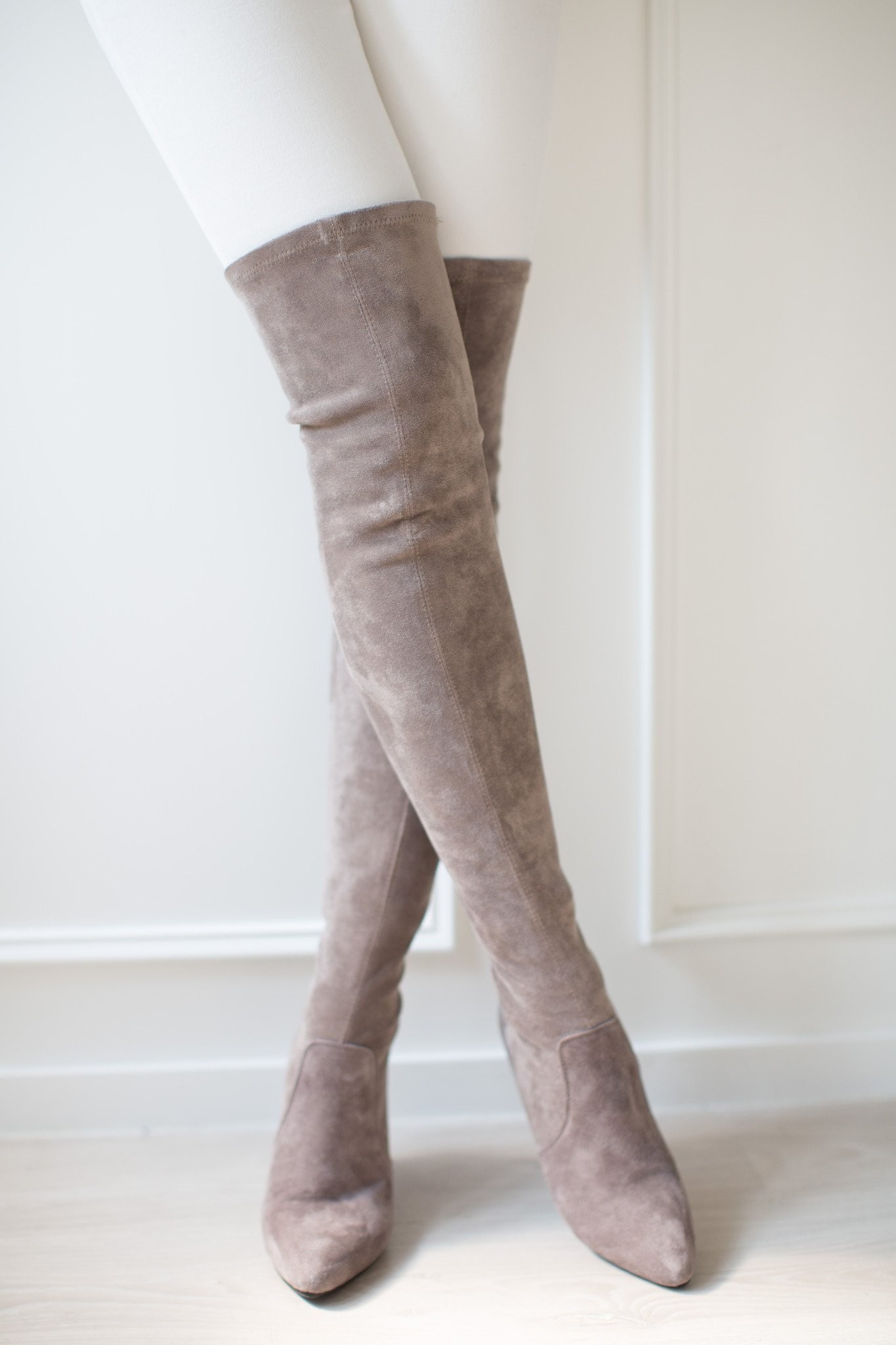 'Carina' Taupe Over The Knee Suede Leather Boots | Goodnight Macaroon