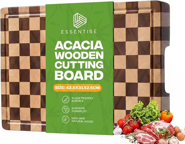 100% Organic Acacia Wood Cutting Board 16.5" x 11.6" – Large Checkered Wooden Cutting Board for... | Amazon (US)