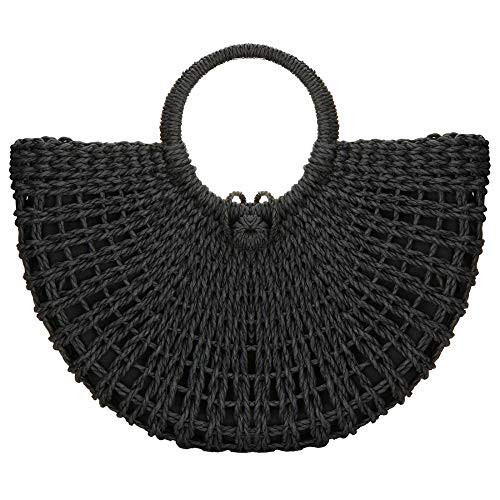 Straw Bag for Women Summer Handwoven Tote Bag Rattan Handbag Hollow Boho Style Clutch Purse for Beach Travel Daily Use (Black) | Amazon (UK)