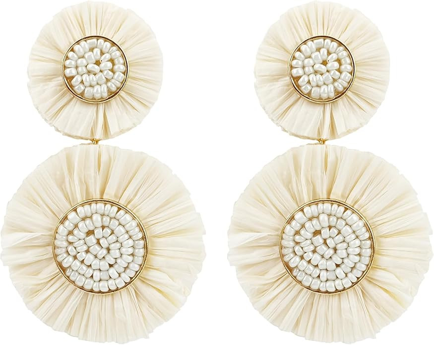 Boho Statement Earrings Beaded Raffia Palm Bohemian Lightweight Tiered Drop Dangle Earrings Gift ... | Amazon (US)