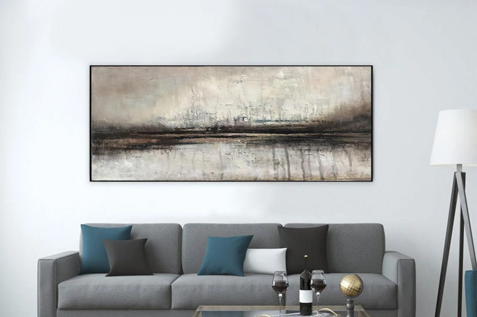Abstract Lake Painting: Large Brown Beige Ethereal Landscape Art | Etsy (US)